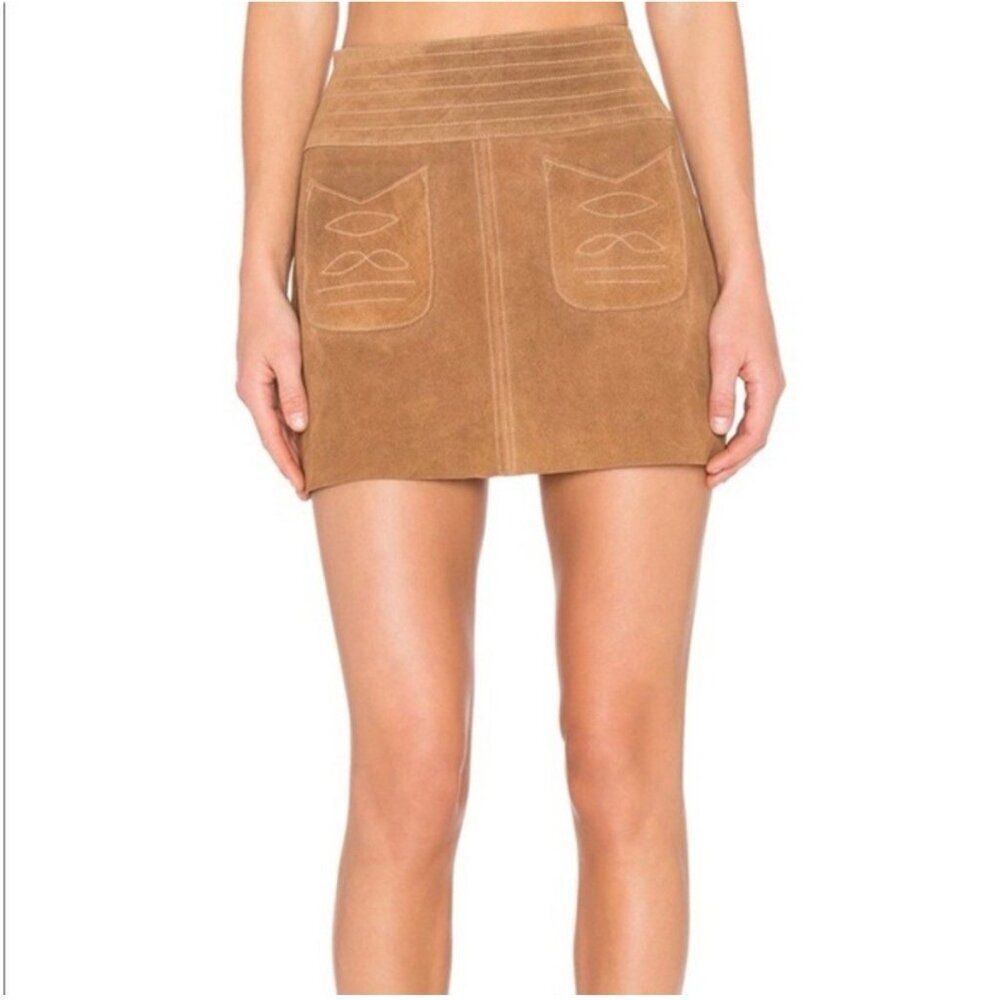 Free People Camel Brown Modern Love Genuine Suede Leather Mini Skirt 4 Small